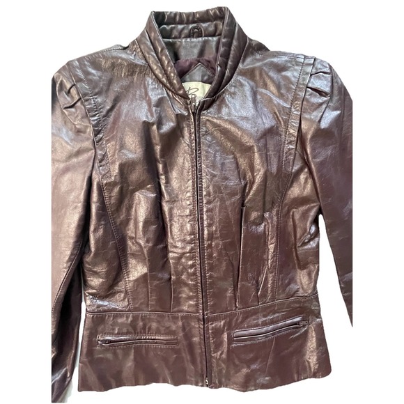 Bermans Jackets & Blazers - Vintage Berman's Maroon Leather Jacket Women's Sz 12 M/L Puff Shoulder Fitted